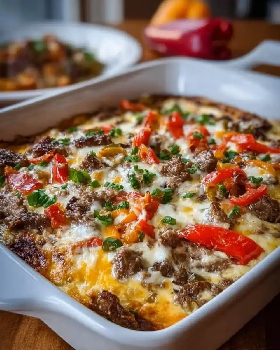 Low Carb Philly Cheesesteak Casserole