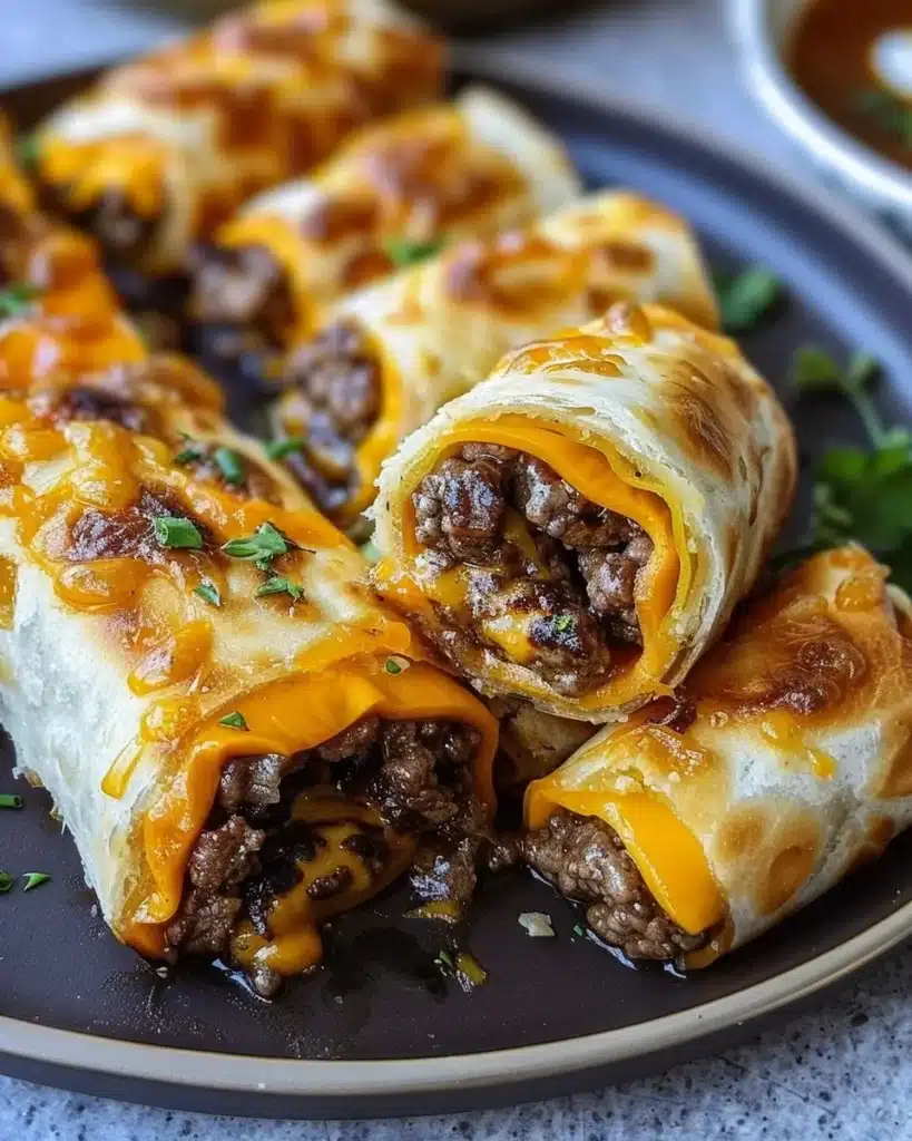 Delicious cheesy burger rollups filled with juicy meat and melted cheese