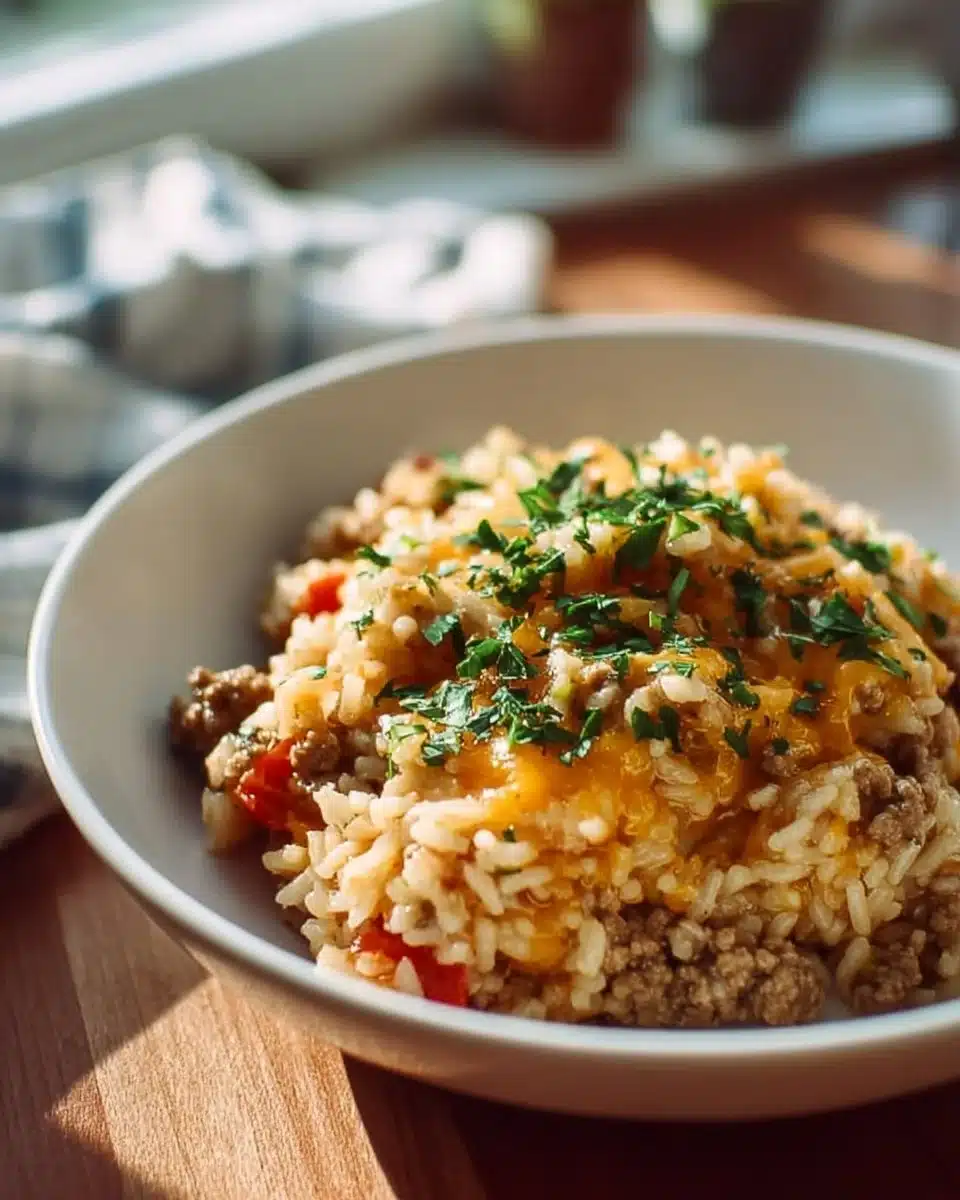 Cheesy Ground Beef & Rice Casserole