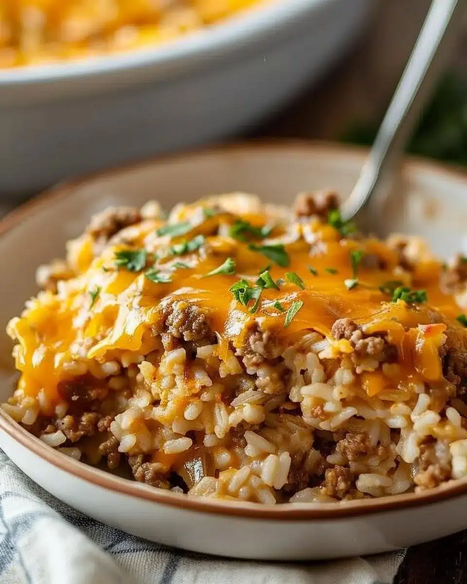 Cheesy Ground Beef and Rice Casserole