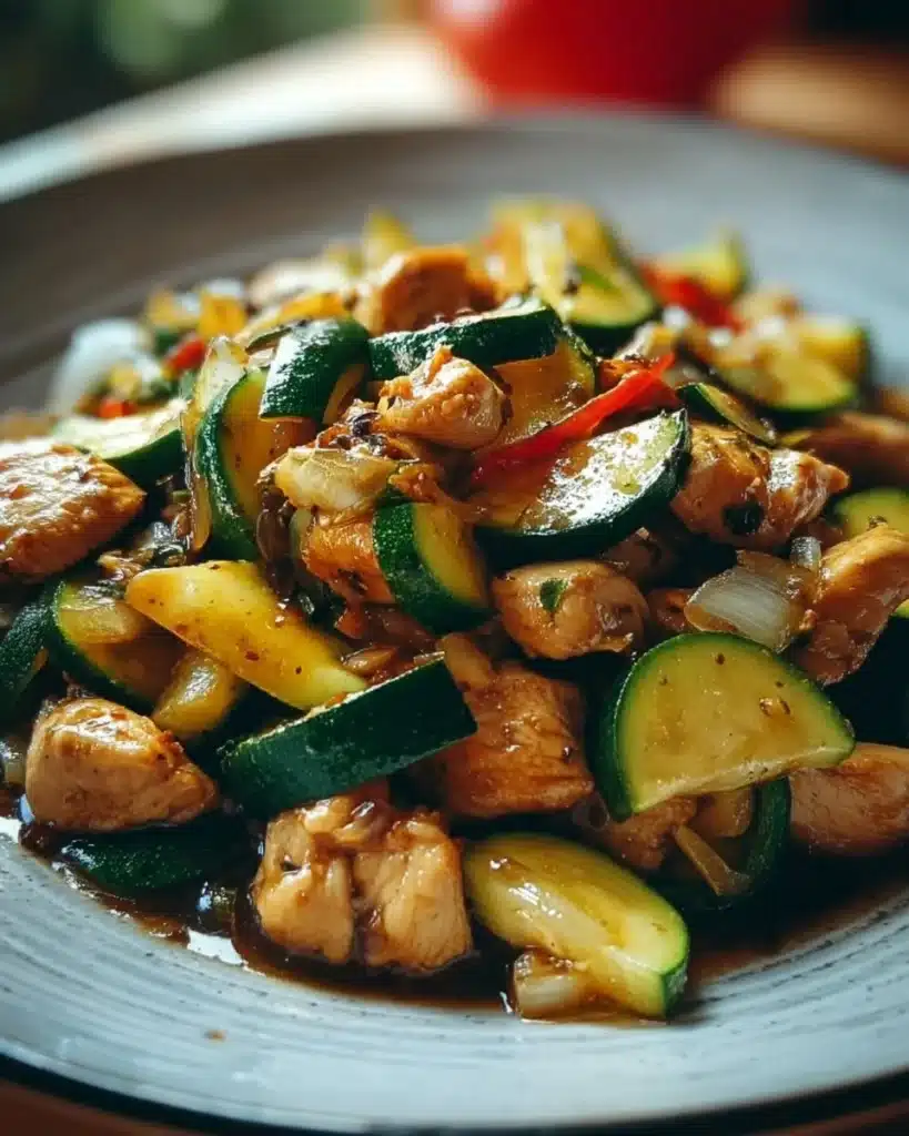 Healthy Chicken Zucchini Stir Fry with colorful vegetables