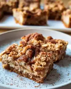 Delicious cinnamon roll oat squares topped with icing