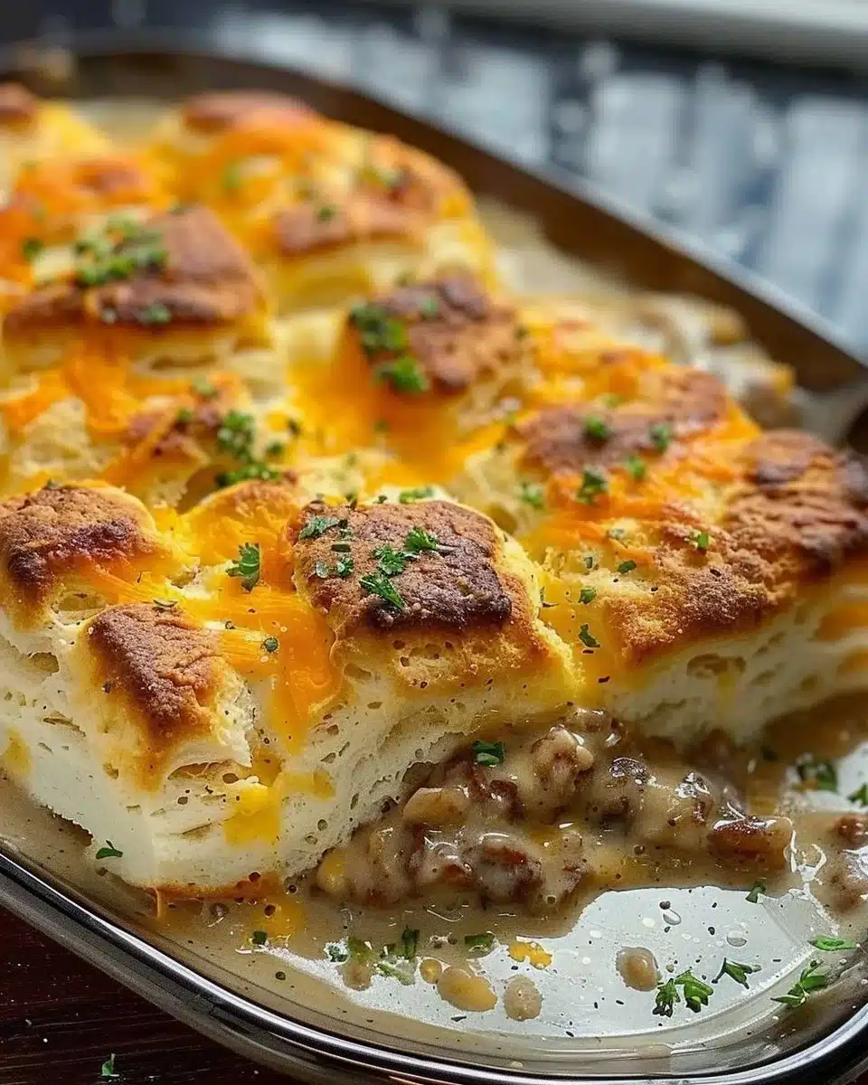 Biscuits and Gravy Breakfast Casserole