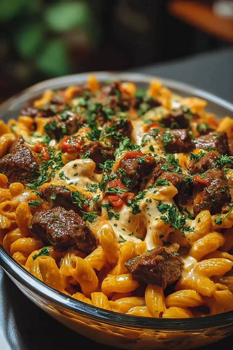Creamy Honey Buffalo Steak Pasta Bake