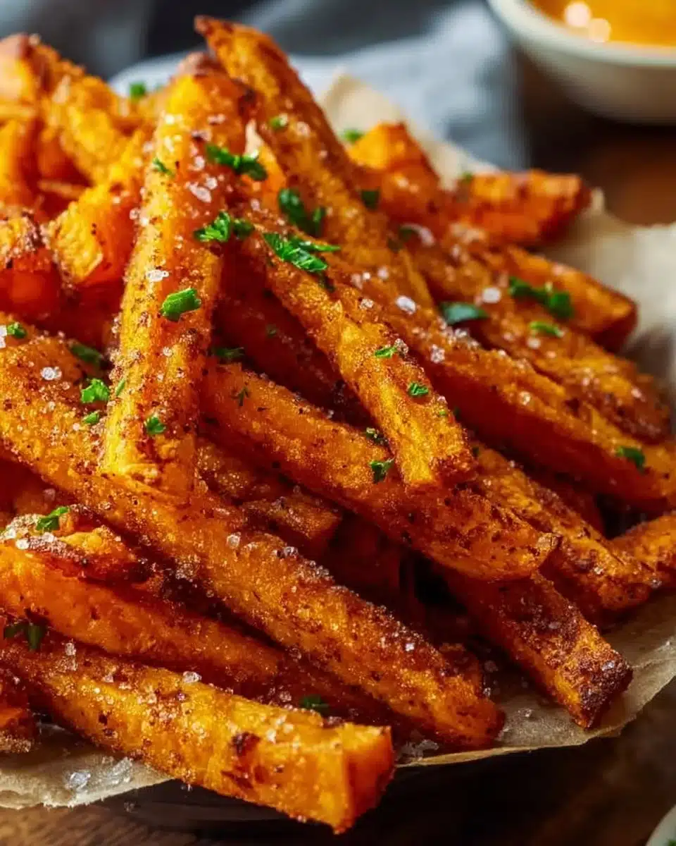 Crispy oven baked sweet potato fries served in a bowl