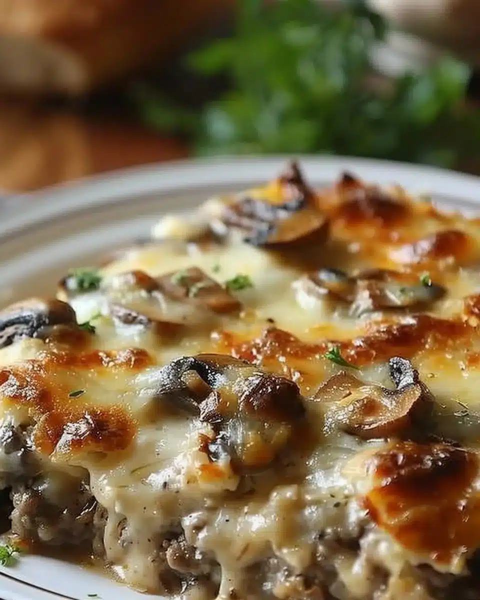 Mushroom and Swiss Burger Casserole: Comfort in Every Bite