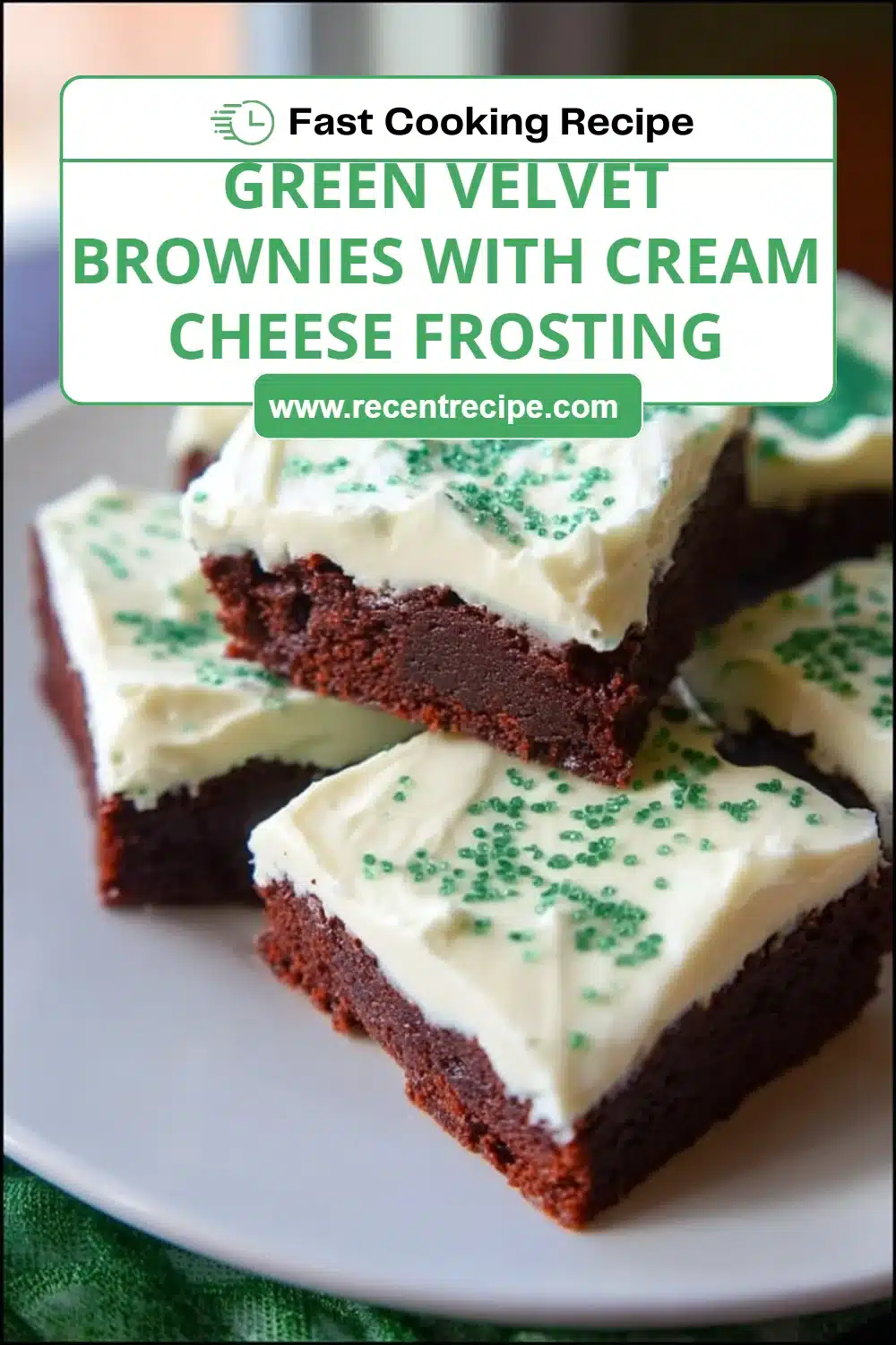 Green Velvet Brownies with Cream Cheese Frosting