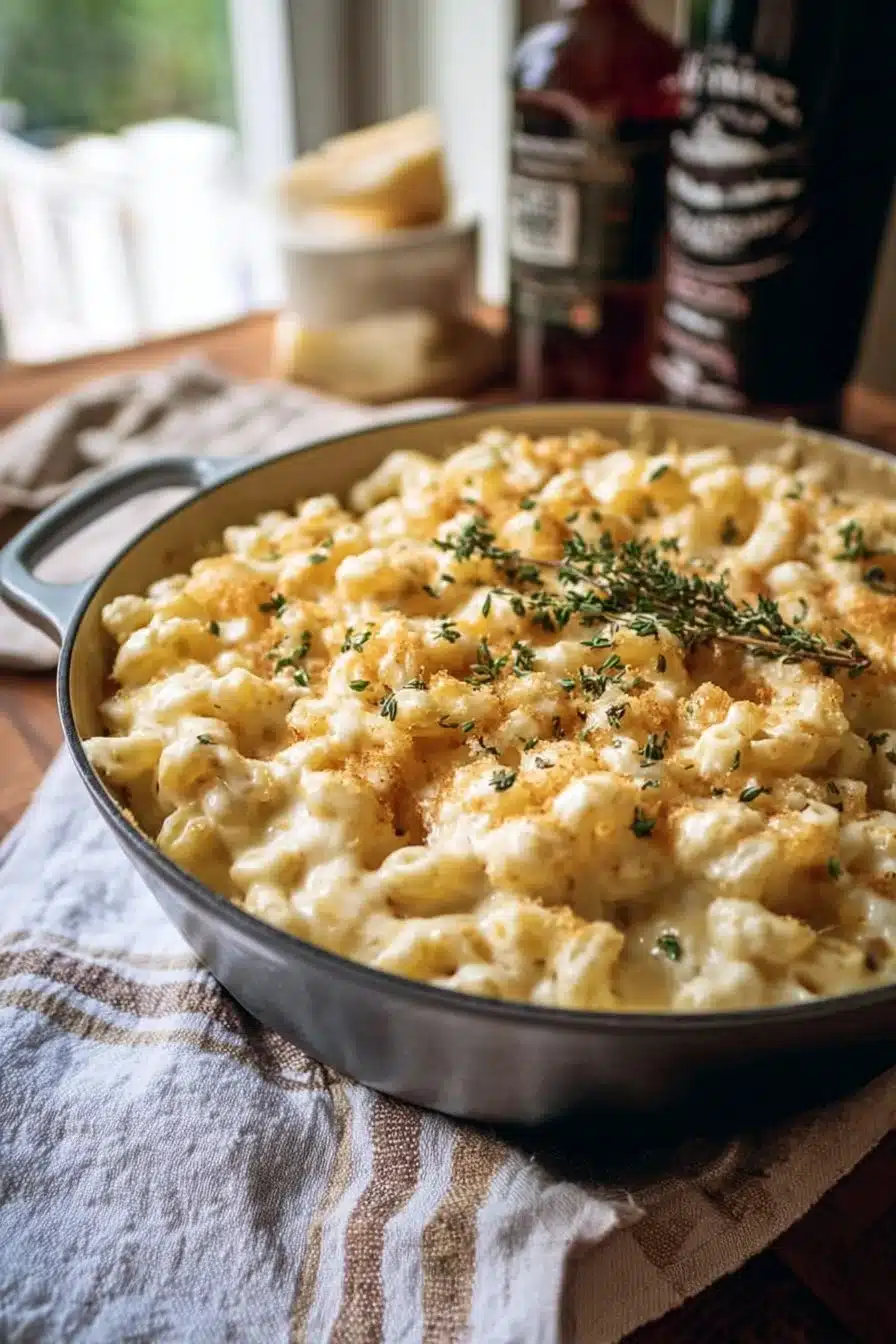 Delicious Irish Mac & Cheese topped with breadcrumbs and herbs