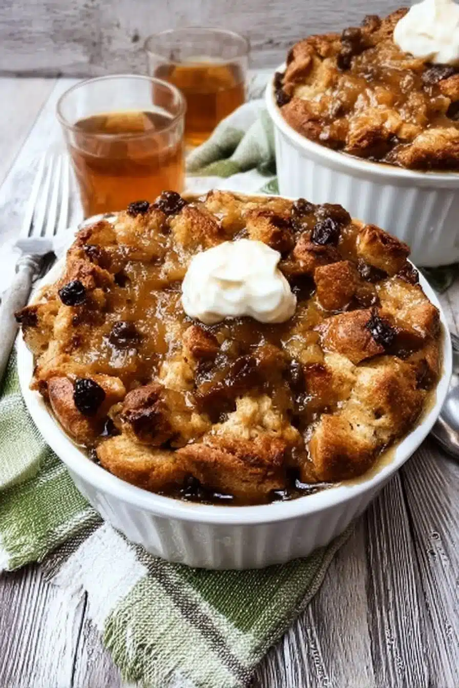 Irish Whiskey Bread Pudding served for St. Patrick's Day dessert