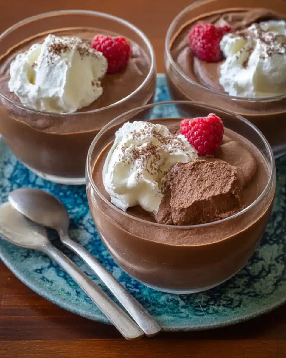 Bowl of Keto Chocolate Mousse topped with cocoa and whipped cream
