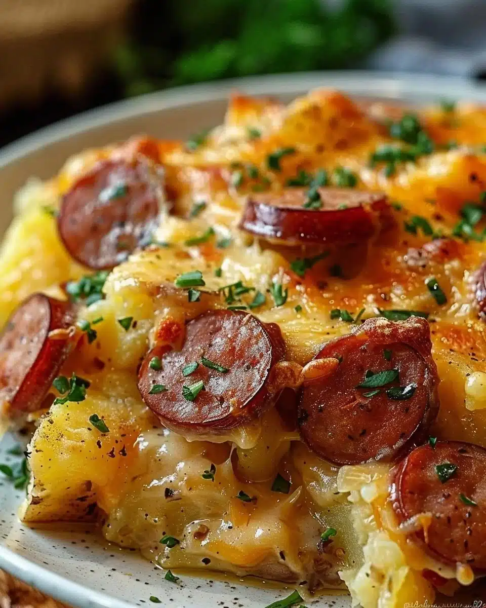 Kielbasa Sausage Cheesy Potato Casserole