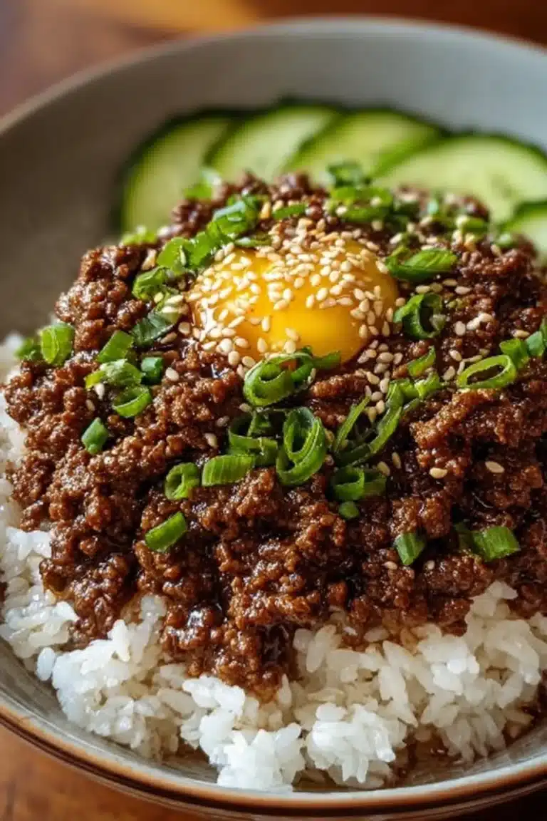 Delicious Korean Ground Beef Bowl with vegetables and rice