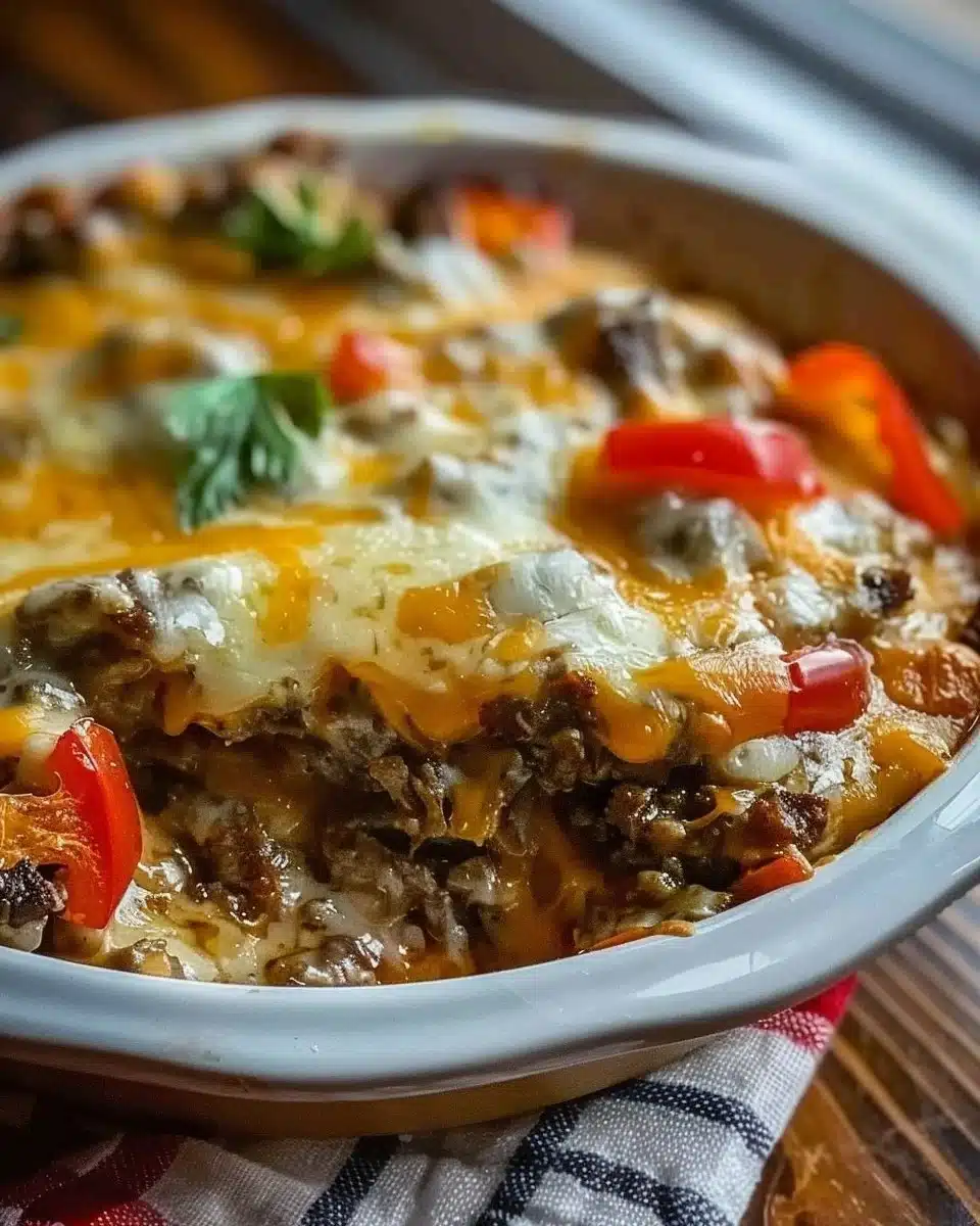 Low Carb Philly Cheesesteak Casserole
