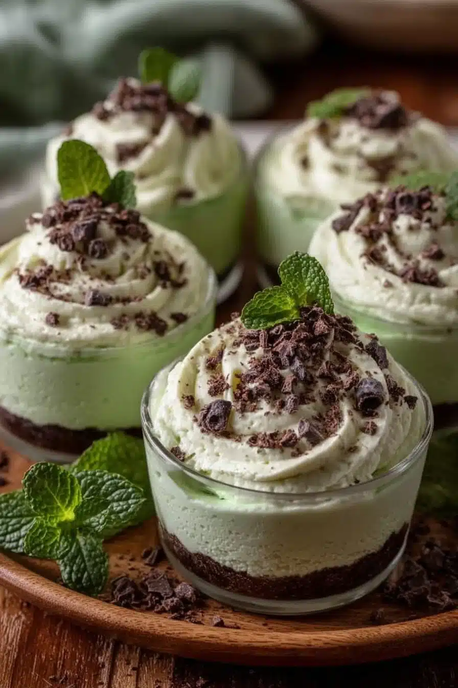 Mint Chip Mousse Cups decorated for St. Patrick's Day celebration