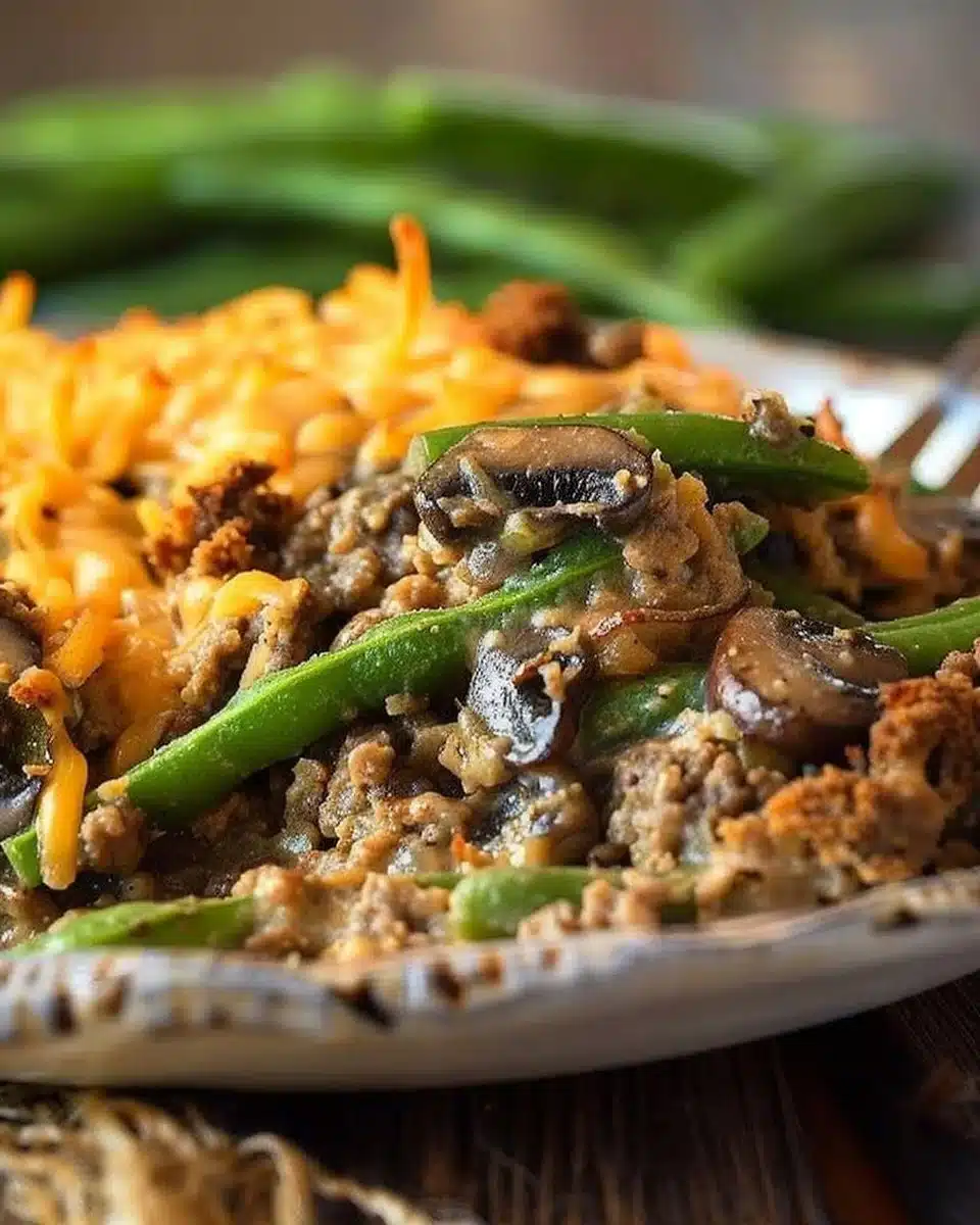 Hamburger Green Bean Casserole with Mushrooms