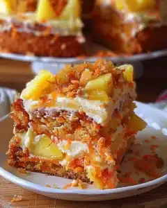 Delicious homemade Carrot Pineapple Cake with cream cheese frosting