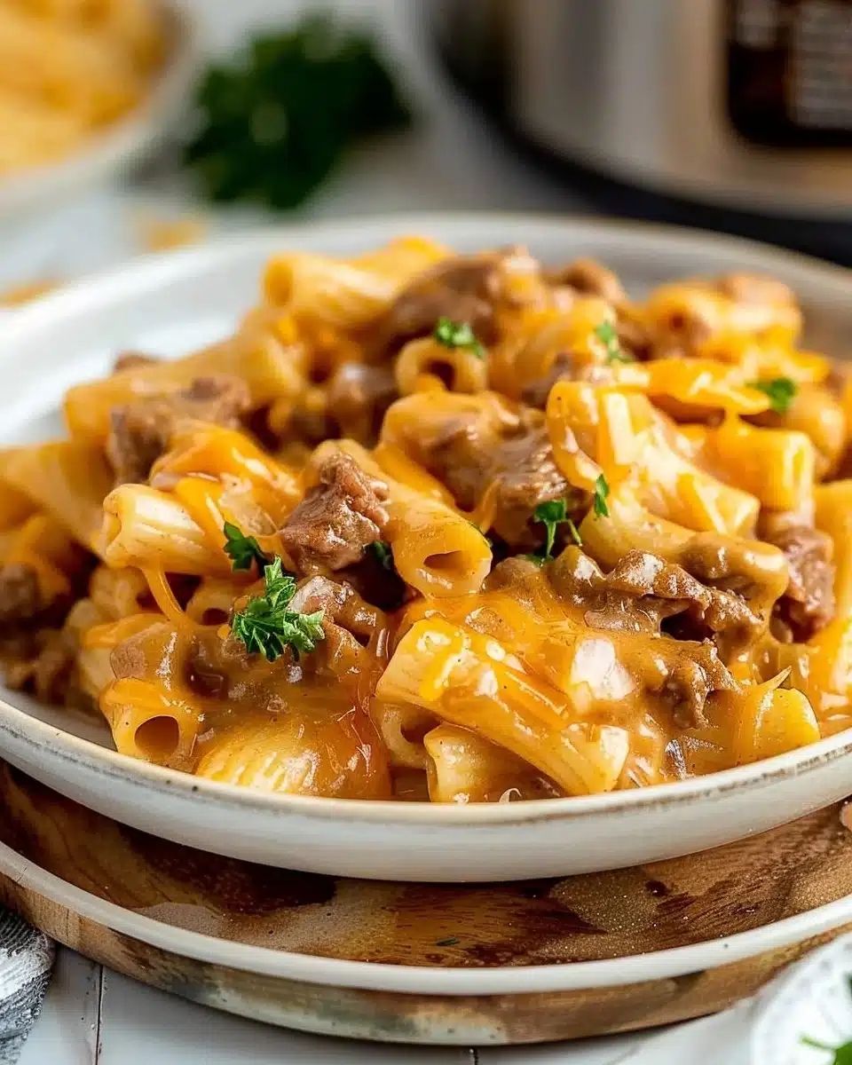 Crockpot Cheesy Beef Pasta