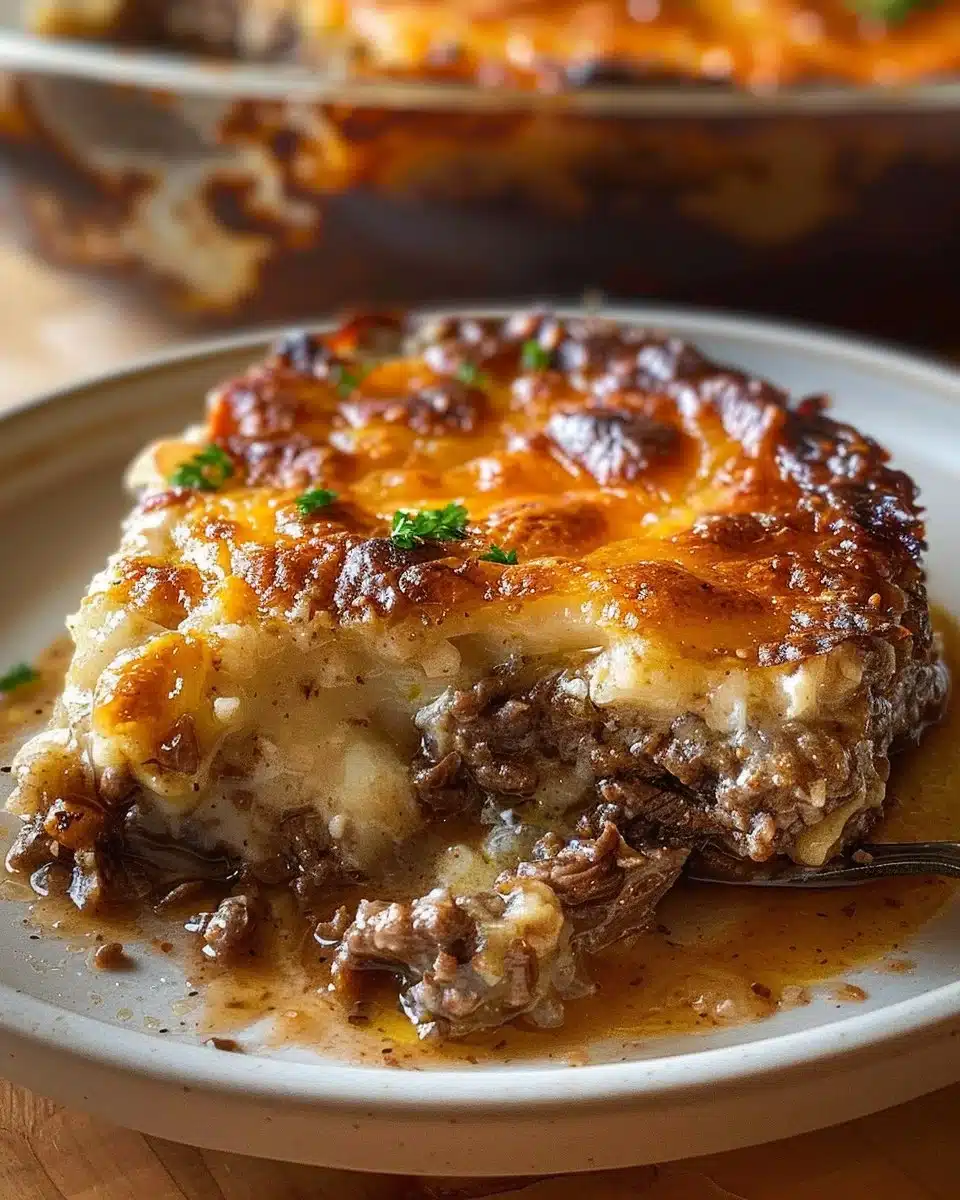 Delicious Hamburger Steak Bake served with sides