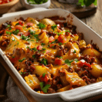 Cheesy Tacos Potatoes Bake With Ground Beef