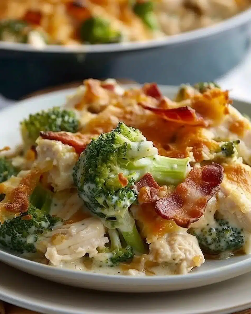 Creamy Low Carb Chicken Casserole with Broccoli and Bacon