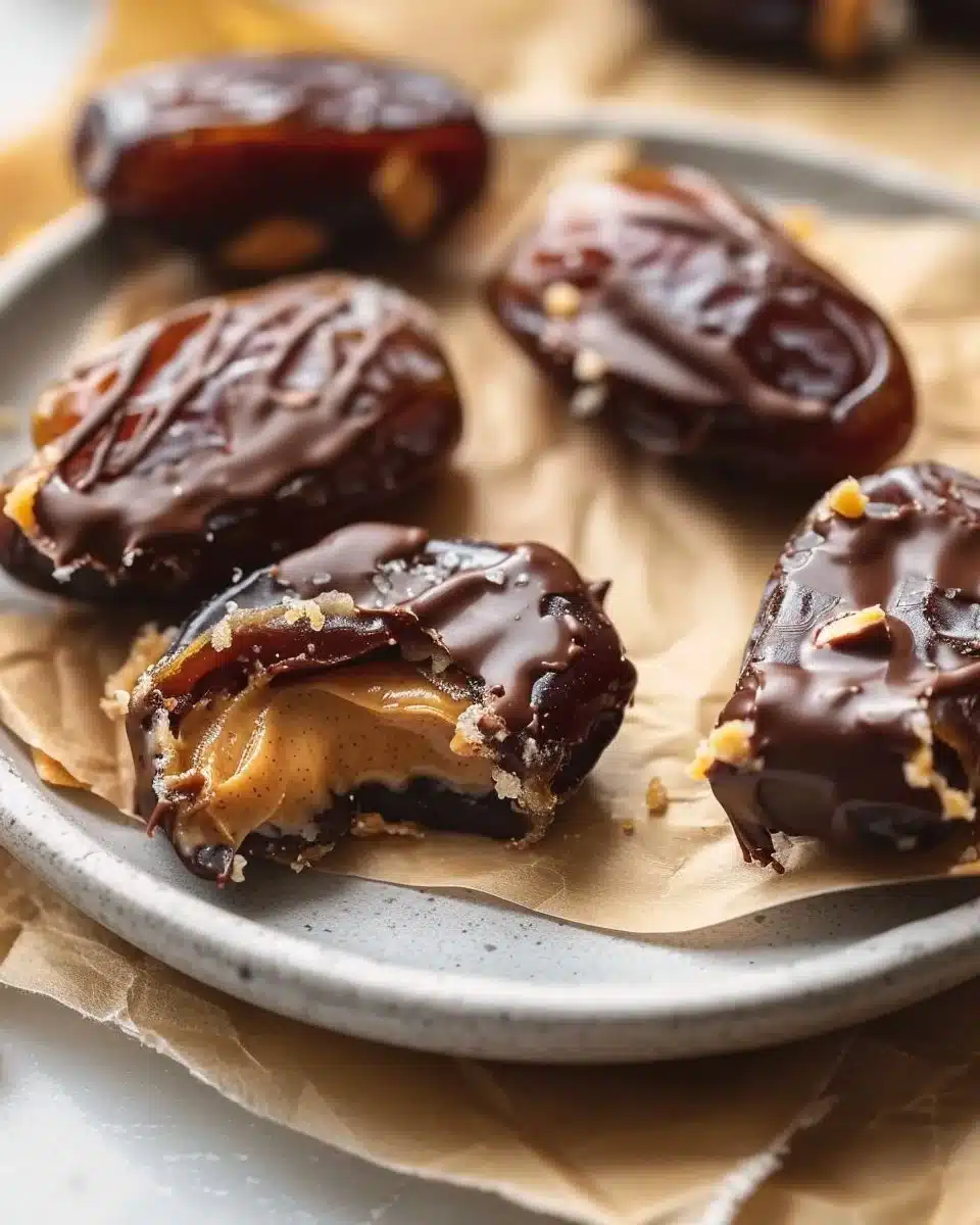 PB Chocolate Dates dipped in rich chocolate and filled with peanut butter