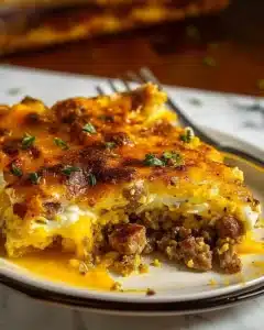 Delicious Sausage Egg Breakfast Bake served in a dish