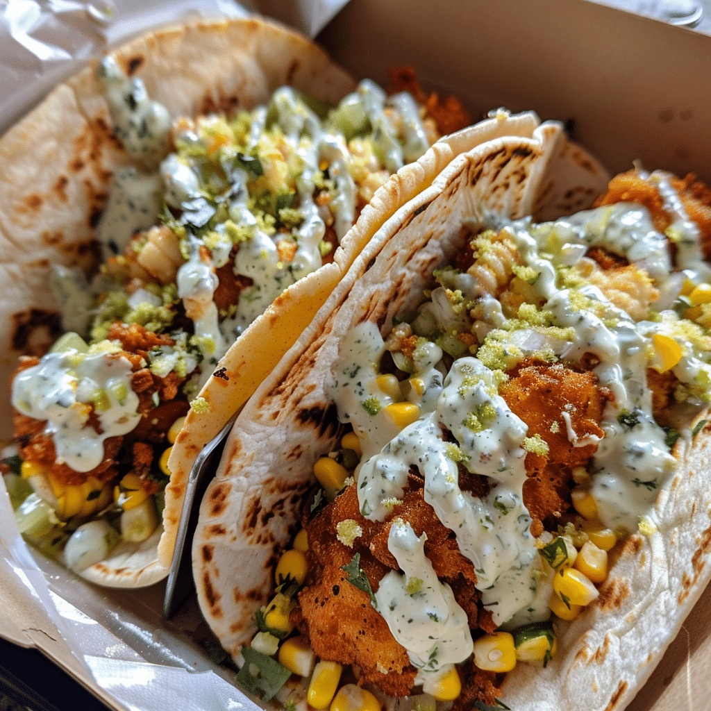 Fried Chicken Street Corn Tacos With Jalapeno Lime Ranch