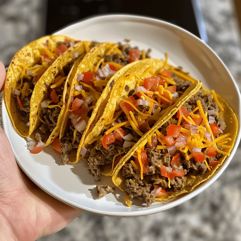 Cheesy Rotel Beef Tacos
