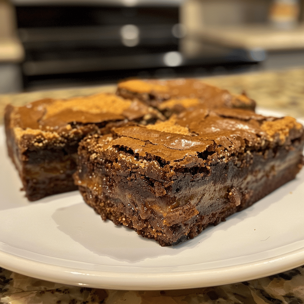 Sticky Caramelized Biscoff Brownies with Chocolate Swirls