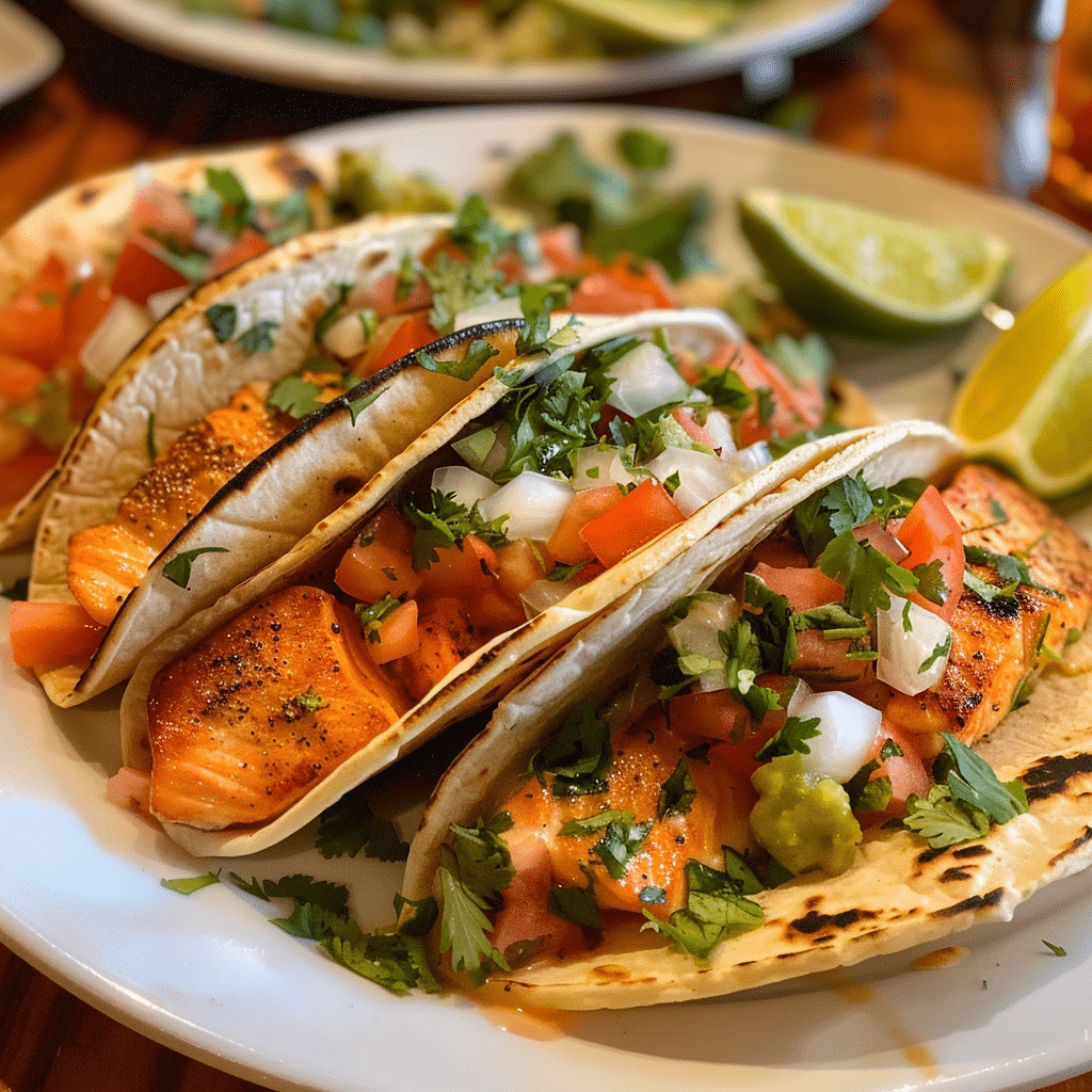 Crispy Salmon Tacos with Smoky Lime Crema and Pickled Red Onions