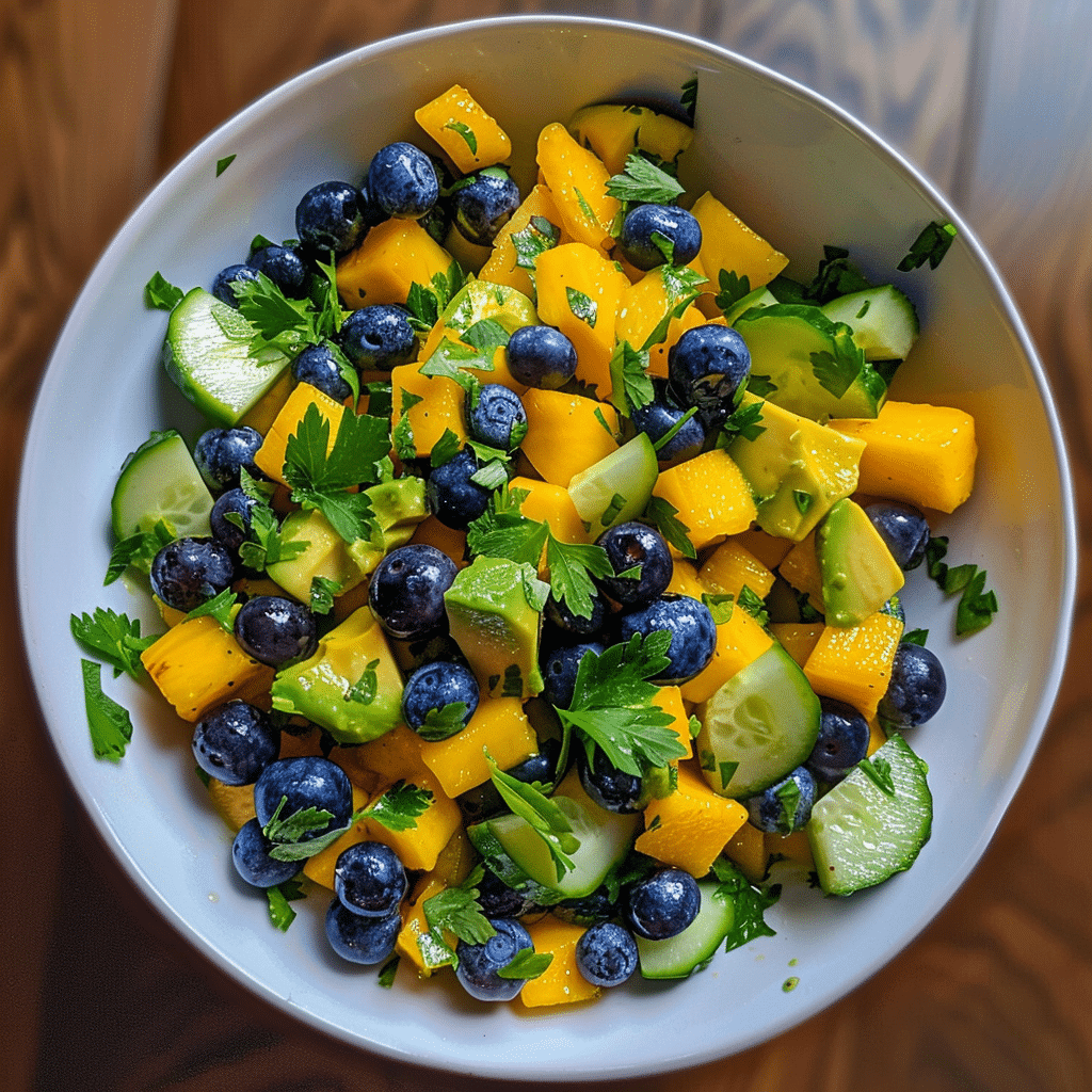 Refreshing Mango Cucumber Salad Featuring Blueberries and Avocado