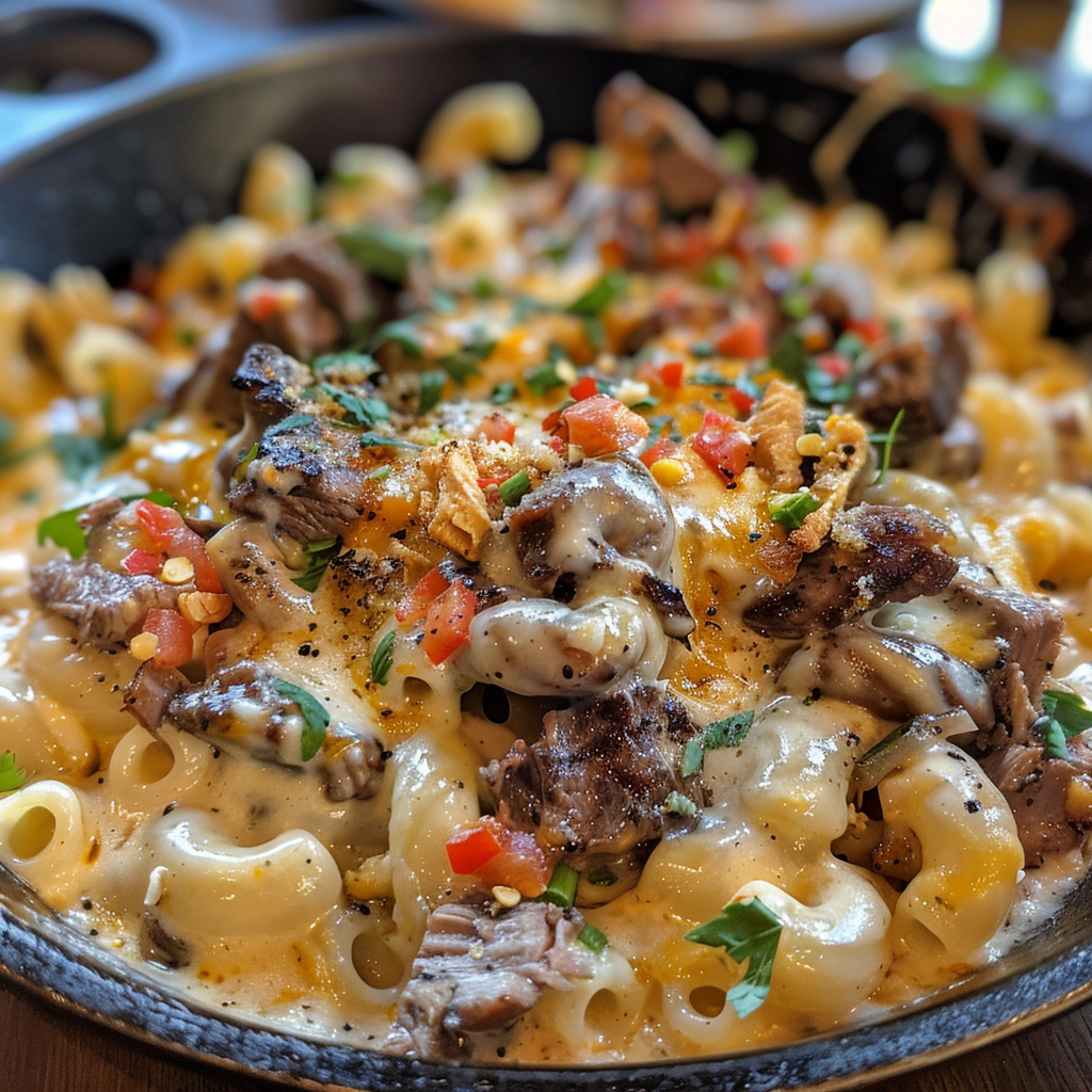 Steak Queso Mac with Pepper Jack