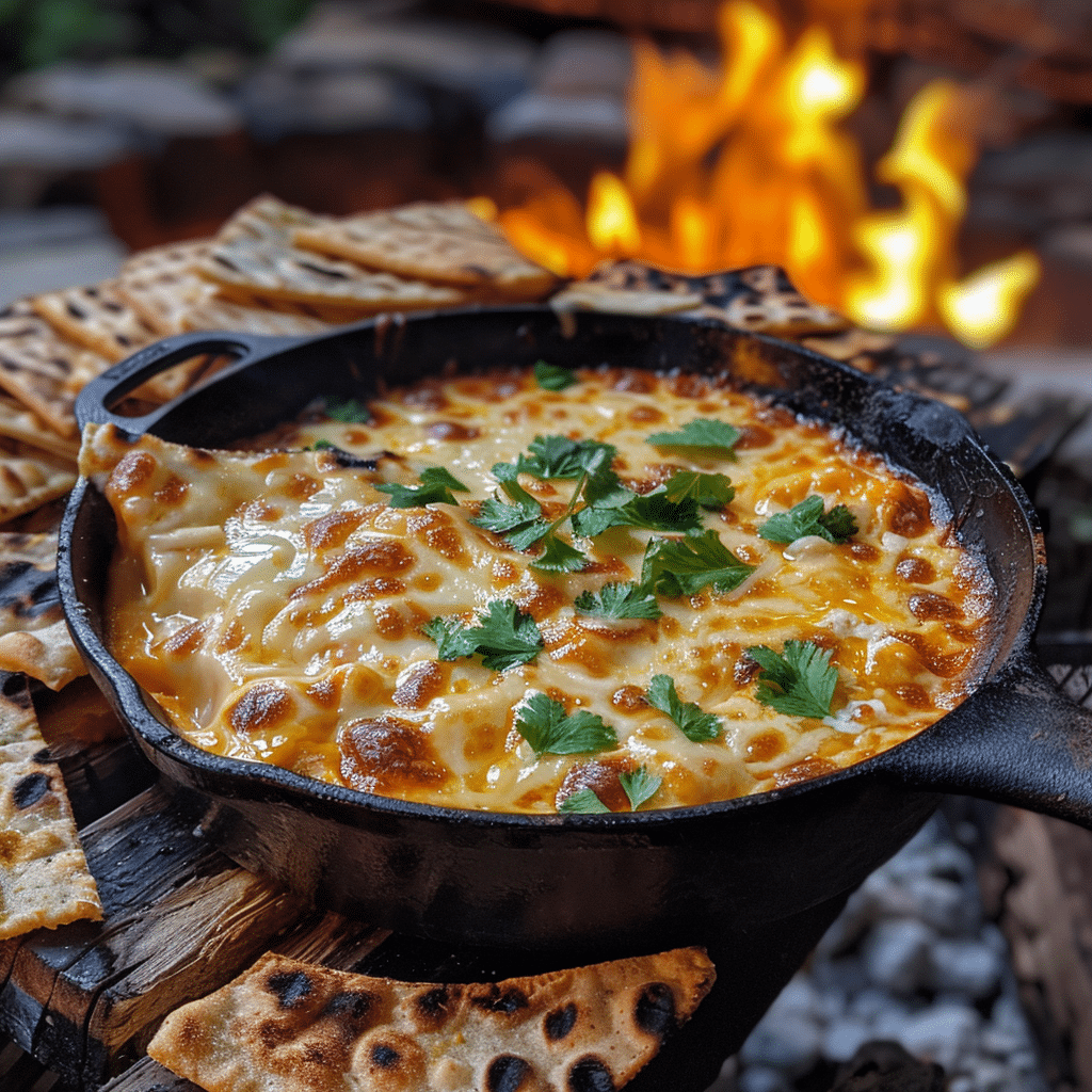 The Outdoor Melted Feast and the Smoky Cast-Iron Dipping Experience: Campfire Grilled Queso